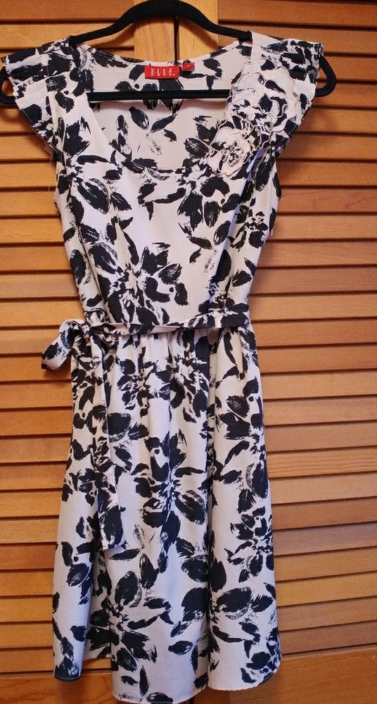 Pink and black floral print dress